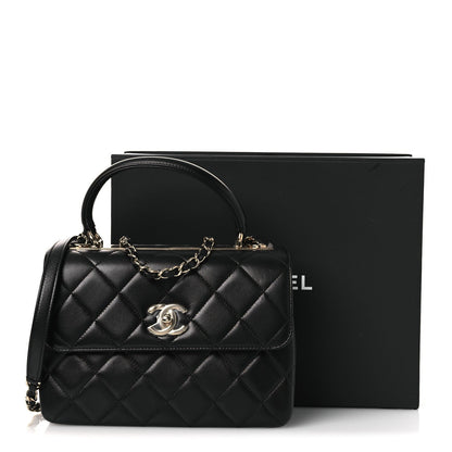 Lambskin Quilted Small Trendy CC Dual Handle Flap Bag Black