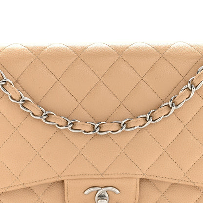 Caviar Quilted Jumbo Double Flap Beige Clair