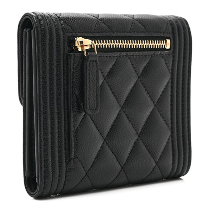 Caviar Quilted Compact Boy Wallet Black