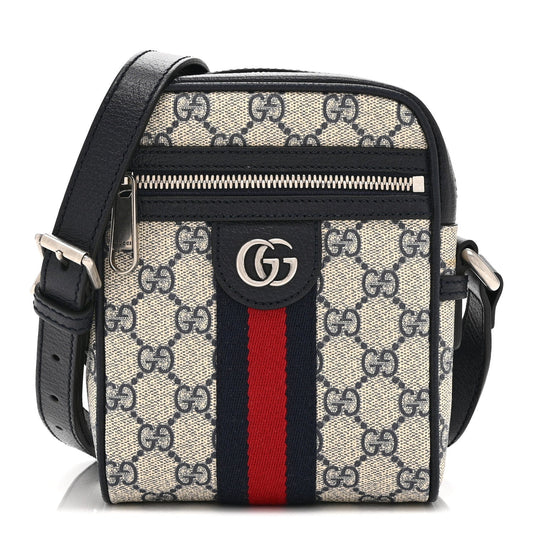GG Supreme Monogram Textured Calfskin Web Mini Ophidia Messenger Beige Blue