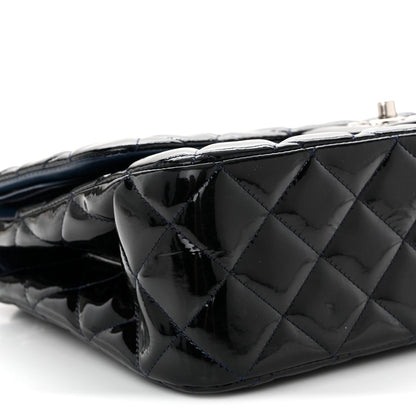 Patent Quilted Jumbo Double Flap Dark Blue
