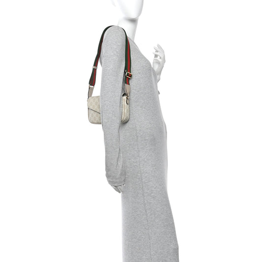 GG Supreme Monogram Textured Dollar Calfskin Web Mini Ophidia Envelope Shoulder Bag Beige Mystic White Oatmeal