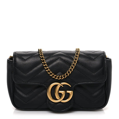 Calfskin Matelasse Super Mini GG Marmont Shoulder Bag Black