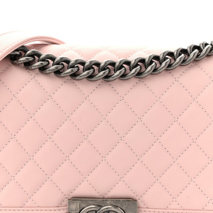 Calfskin Quilted Medium Boy Flap Light Pink