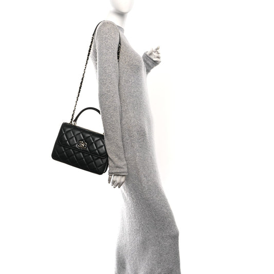 Lambskin Quilted Small Trendy CC Dual Handle Flap Bag Black