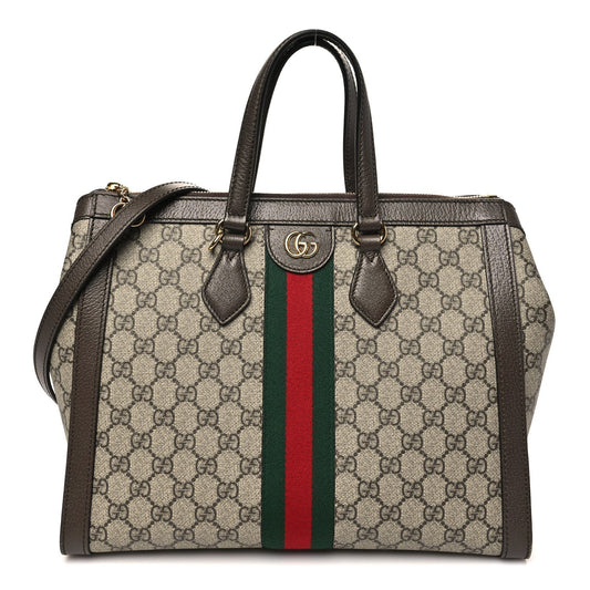 GG Supreme Monogram Web Medium Ophidia Tote Bag Brown