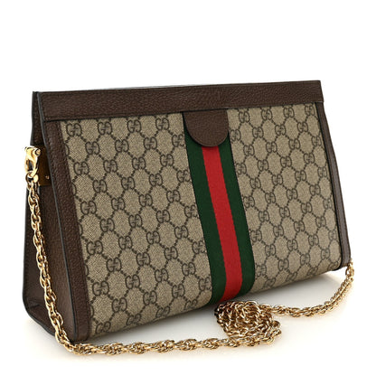 GG Supreme Monogram Web Medium Ophidia Chain Shoulder Bag Brown