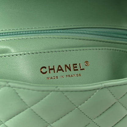 Lambskin Quilted Mini Rectangular Flap Green