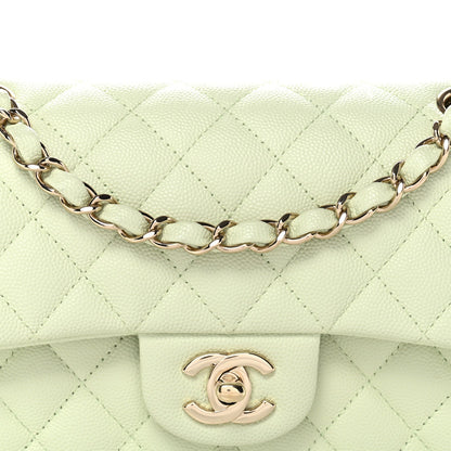 Caviar Quilted Small Double Flap Light Green