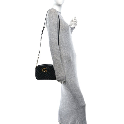 Calfskin Matelasse Small GG Marmont Chain Shoulder Bag Black