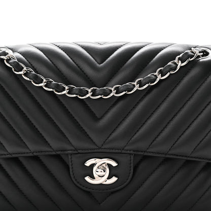 Lambskin Chevron Quilted Medium Double Flap Black