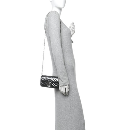 Metallic Lambskin Matelasse Mini GG Marmont Shoulder Bag Piombo