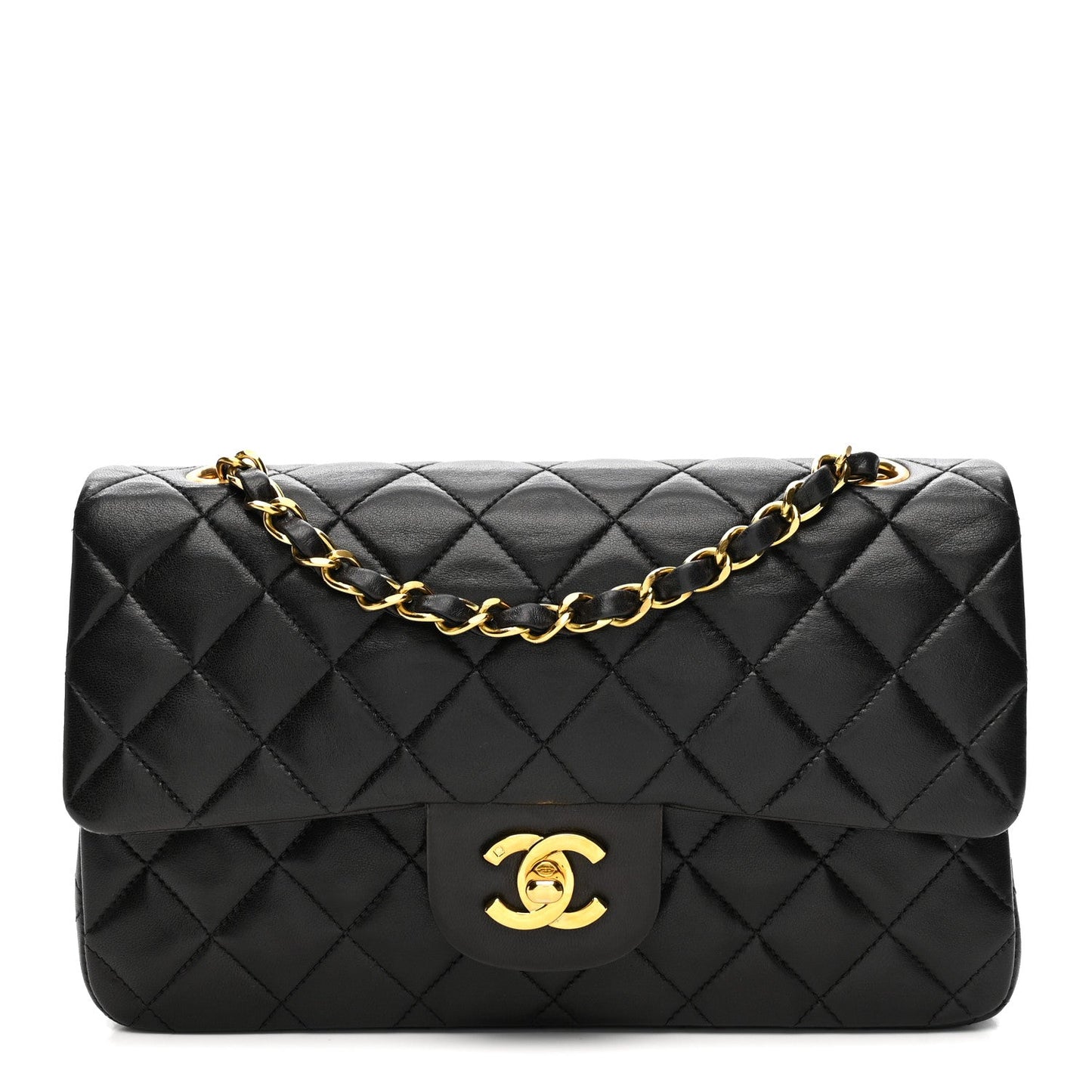 Lambskin Quilted Small Double Flap Black