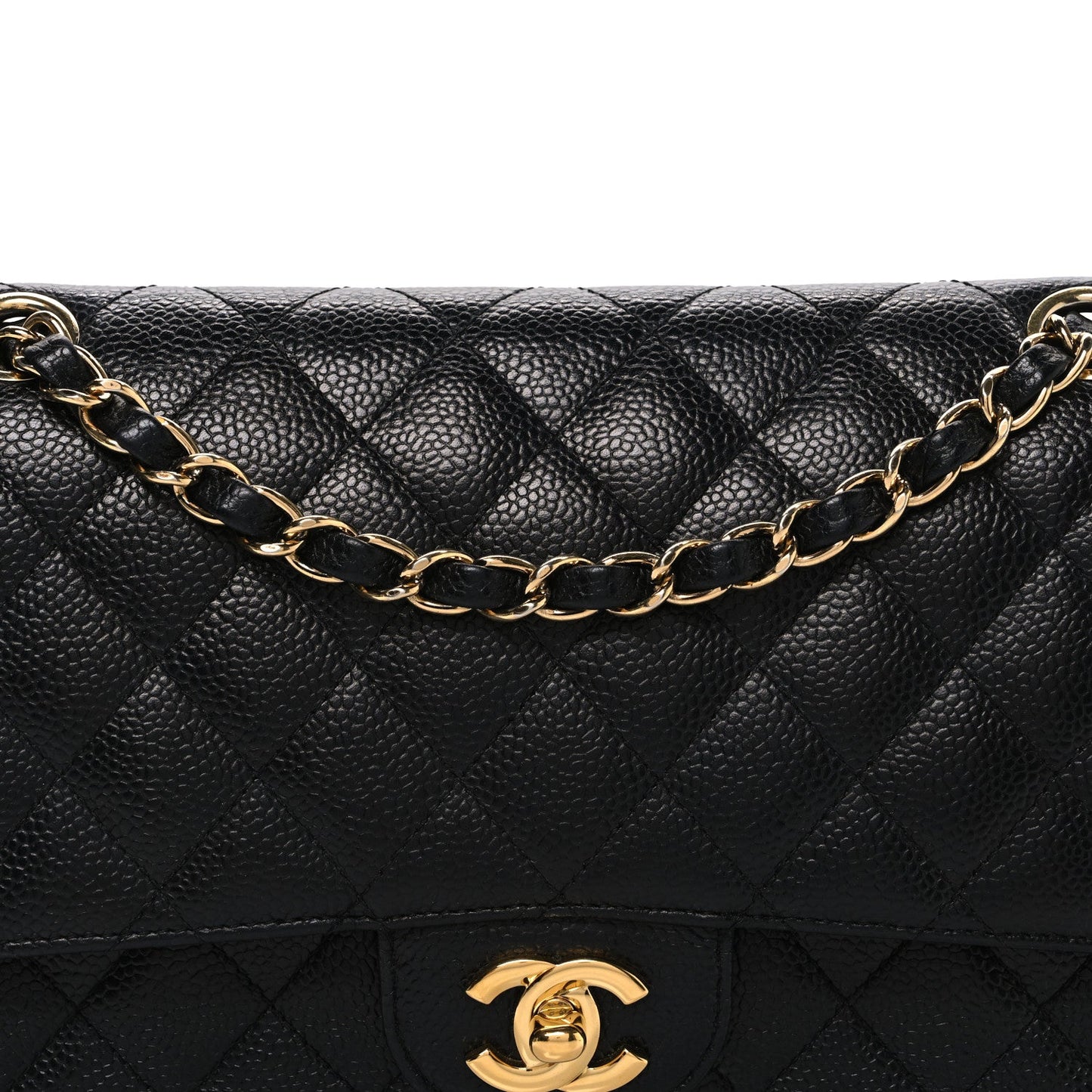 Caviar Quilted Medium Double Flap Black