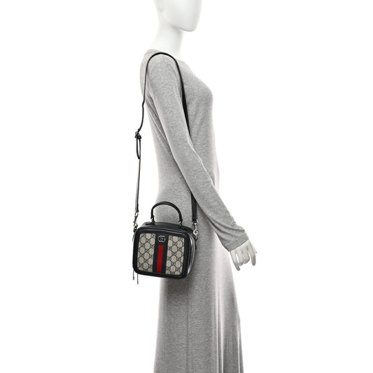 GG Supreme Monogram Mini Ophidia Top Handle Square Shoulder Bag Beige Blue