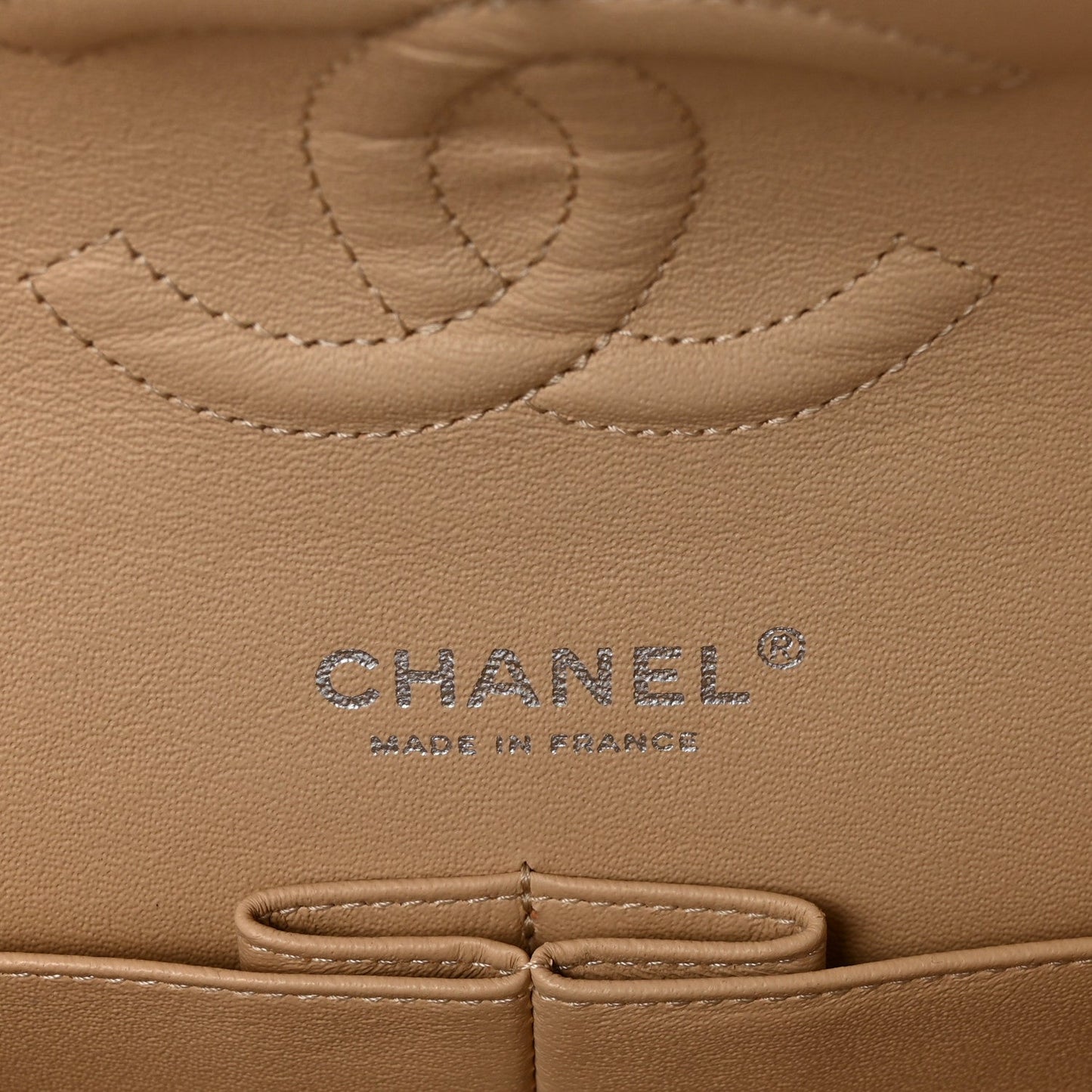 Lambskin Quilted Medium Double Flap Beige