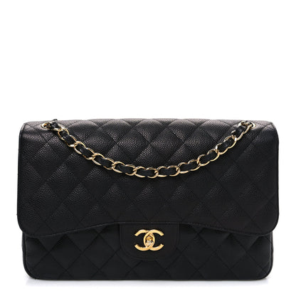 Caviar Quilted Jumbo Double Flap Black