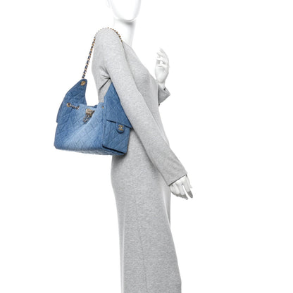 Washed Denim Quilted Small Chanel 25 Handbag Blue