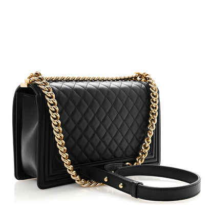 Lambskin Quilted New Medium Boy Flap Black