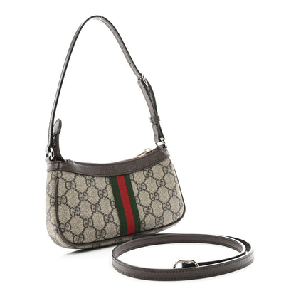 GG Supreme Monogram Textured Dollar Calfskin Web Mini Ophidia Shoulder Bag Beige Ebony New Acero