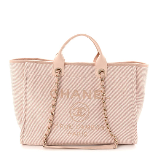 Mixed Fibers Calfskin Medium Deauville Tote Beige