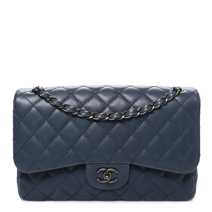 Caviar Quilted Jumbo Double Flap Dark Grey