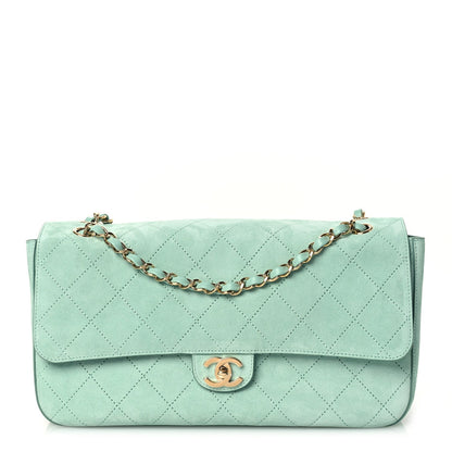 Suede Calfskin Small Souplissimo Maxi Flap Green
