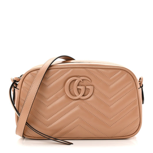 Calfskin Matelasse Monochrome Small GG Marmont Chain Shoulder Bag Camelia