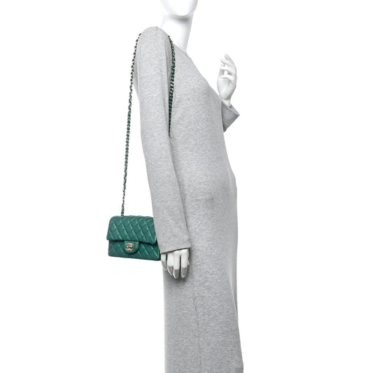 Iridescent Lambskin Quilted Mini Rectangular Flap Green