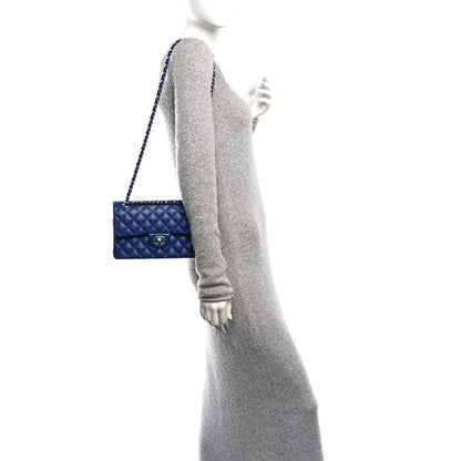 Caviar Quilted Small Double Flap Blue