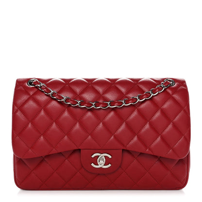 Caviar Quilted Jumbo Double Flap Dark Red