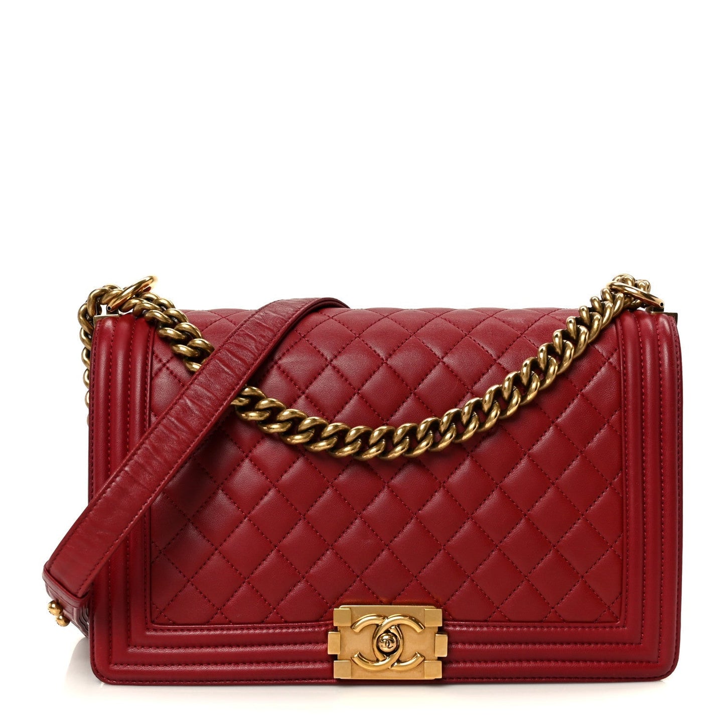 Lambskin Quilted New Medium Boy Flap Dark Red
