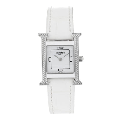 Stainless Steel Alligator Diamond Bezel Lacquer 21mm Heure H Hour Double Jeu Quartz Watch Blanc
