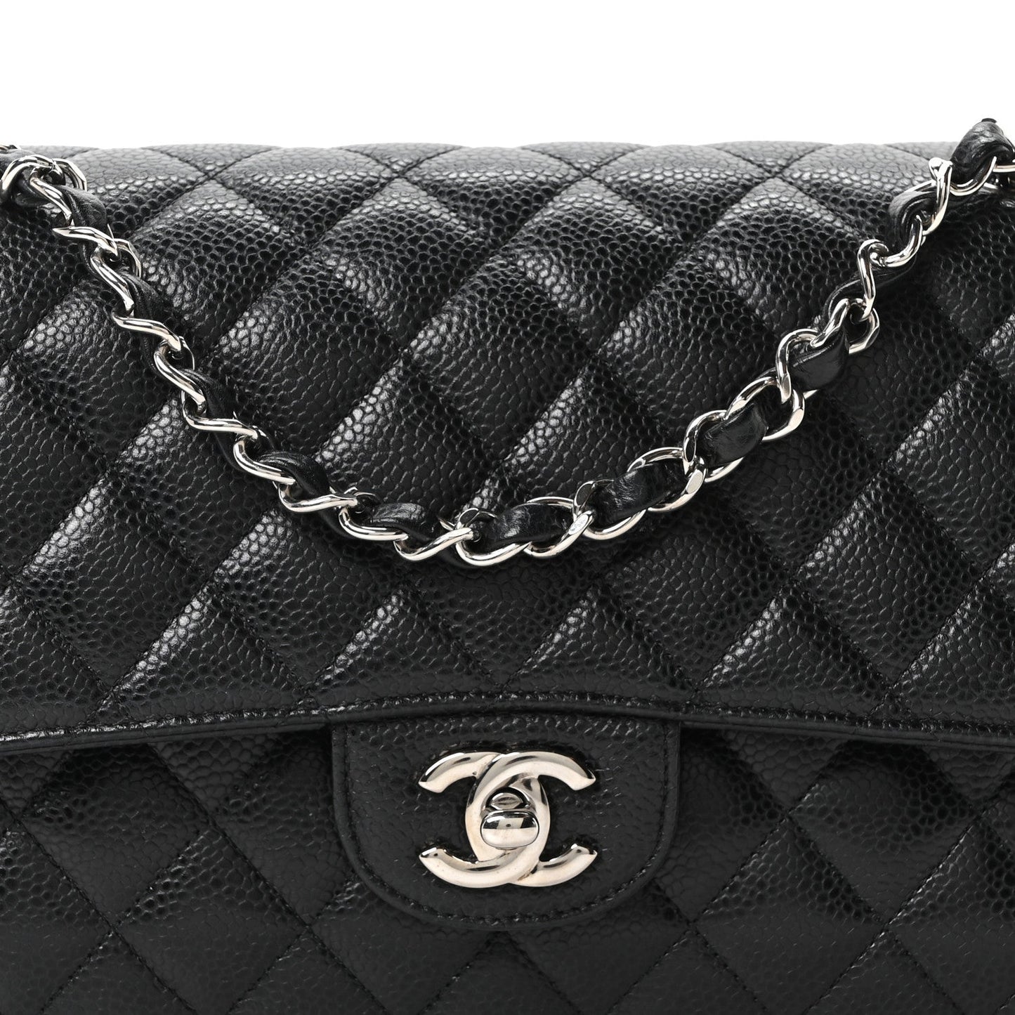 Caviar Quilted Medium Double Flap Black