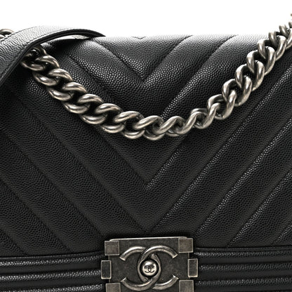 Caviar Chevron Quilted Medium Boy Flap Black