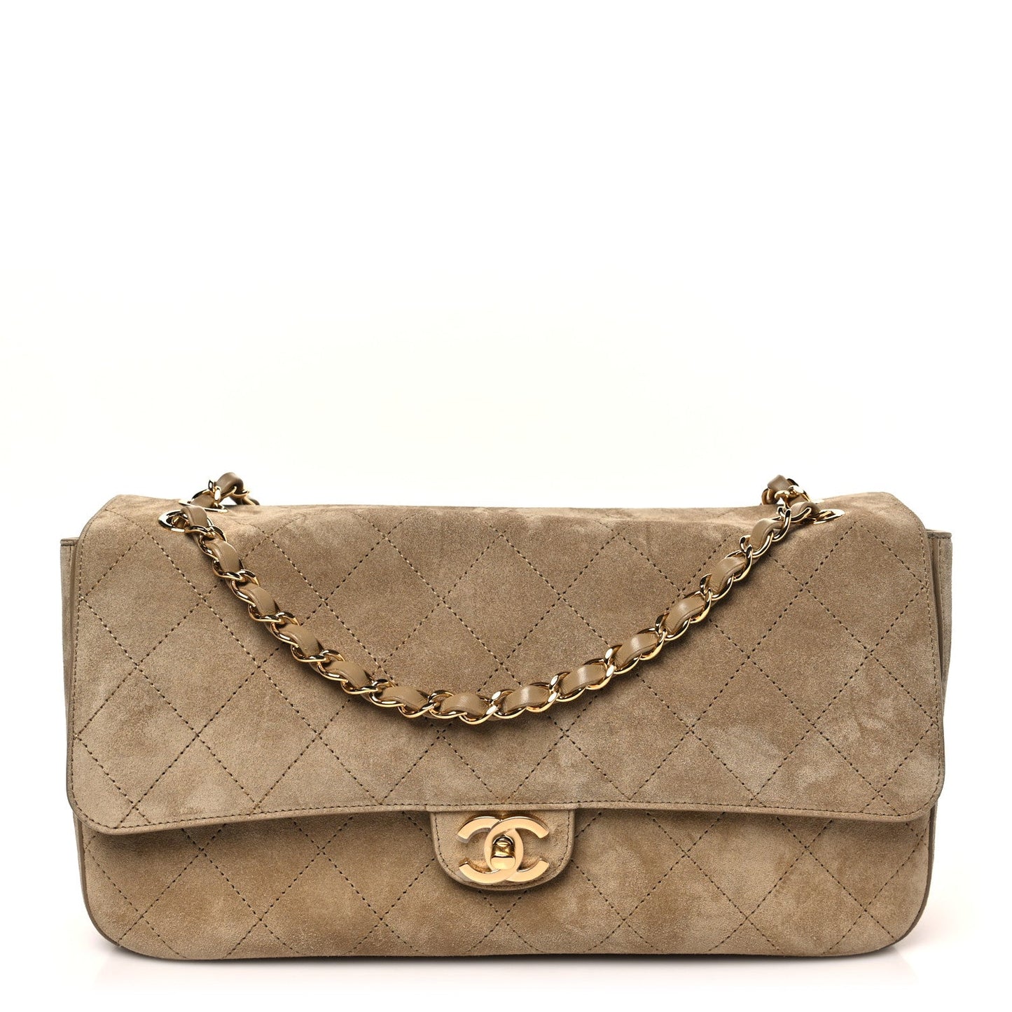 Suede Calfskin Small Souplissimo Maxi Flap Dark Beige