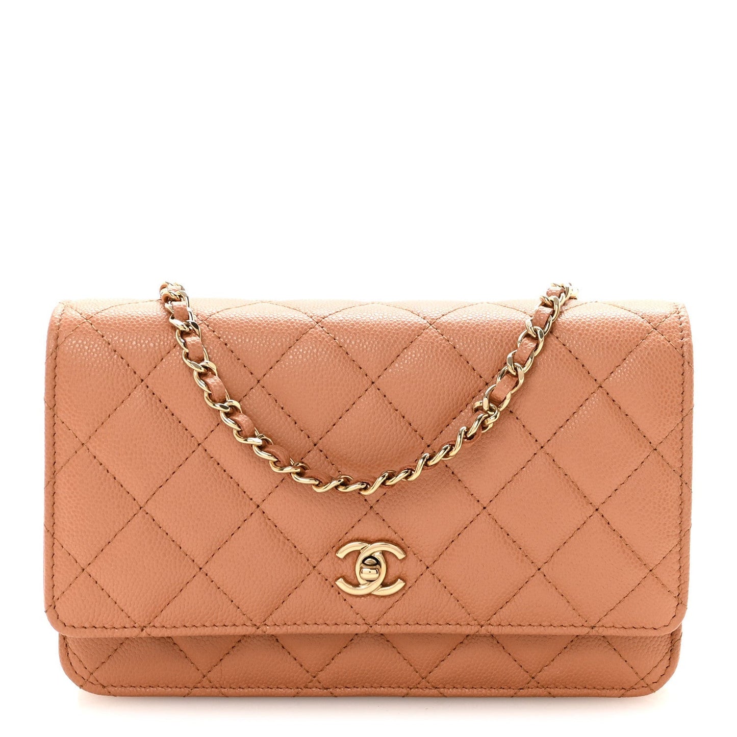 Caviar Quilted CC Turnlock Wallet On Chain WOC Brown