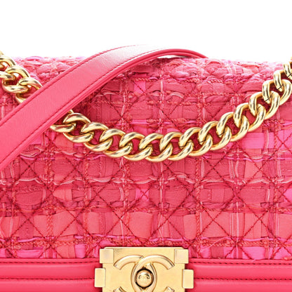 Lambskin Tweed Medium Boy Flap Fuchsia