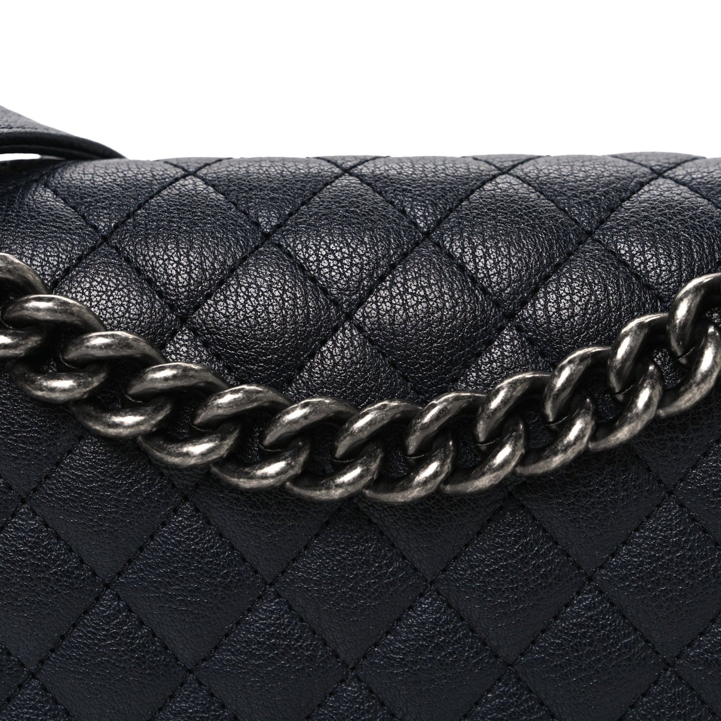 Goatskin Quilted Patent Medium Duo Boy Flap Black
