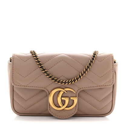 Calfskin Matelasse Super Mini GG Marmont Shoulder Bag Porcelain Rose