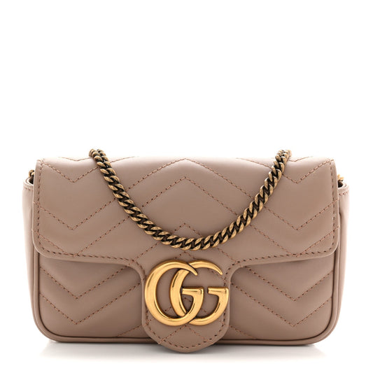 Calfskin Matelasse Super Mini GG Marmont Shoulder Bag Porcelain Rose