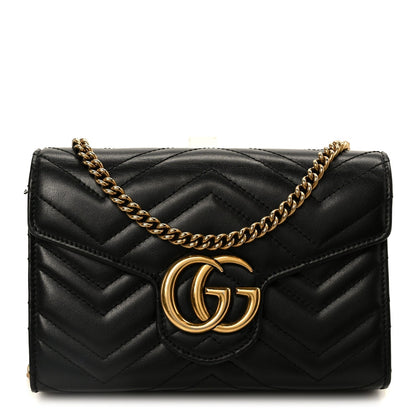Calfskin Matelasse GG Marmont Chain Wallet Black