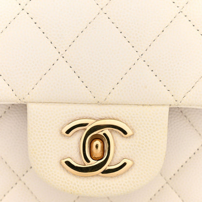 Caviar Quilted Medium Double Flap White