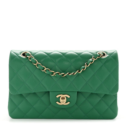 Caviar Quilted Small Double Flap Green