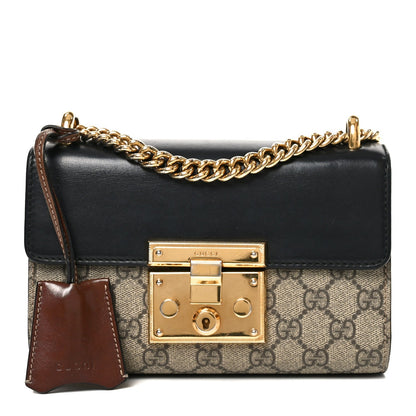 GG Supreme Monogram Calfskin Small Padlock Shoulder Bag Beige Black Cuir