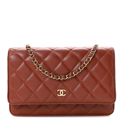Lambskin Quilted Wallet On Chain WOC Brown