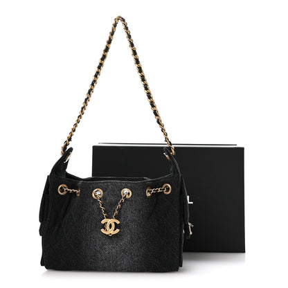 Washed Denim Quilted Mini Chanel 25 Handbag Black