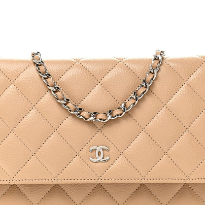 Caviar Quilted Wallet on Chain WOC Beige