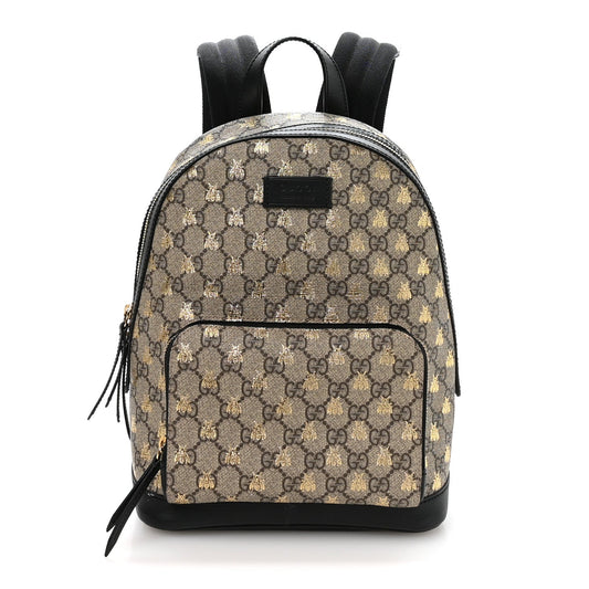 GG Supreme Monogram Bees Print Small Day Backpack Beige Oro Black