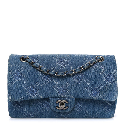 Denim Bleached Chain Medium Double Flap Blue